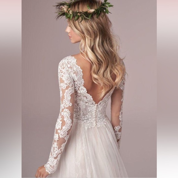 White Long sleeve elegant romantic hoho beach bridal wedding gown plus size 24 - Picture 4 of 17